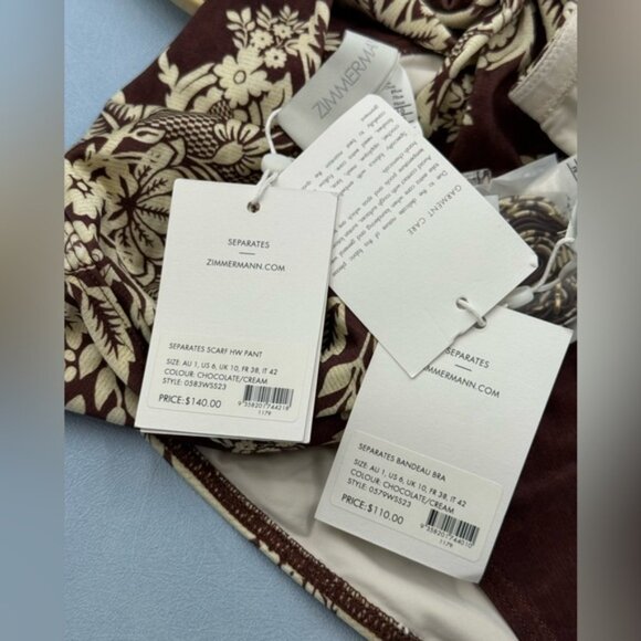 🆕 ZIMMERMANN 🧿 NWT Pink Floral-Print Bandeau, Scarf High Waist Pant Sz 1 US4/6 - Picture 15 of 16